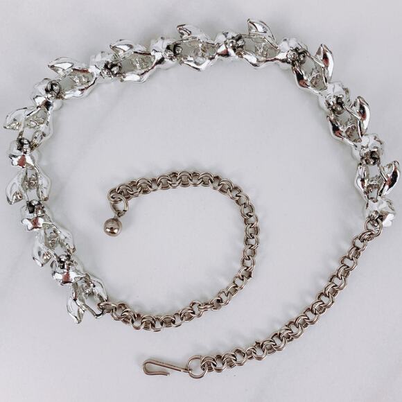 VTG Signed Judy Lee Mid Century Moonglow Lucite AB Rhinestone Silver Tone Choker - Picture 6 of 16